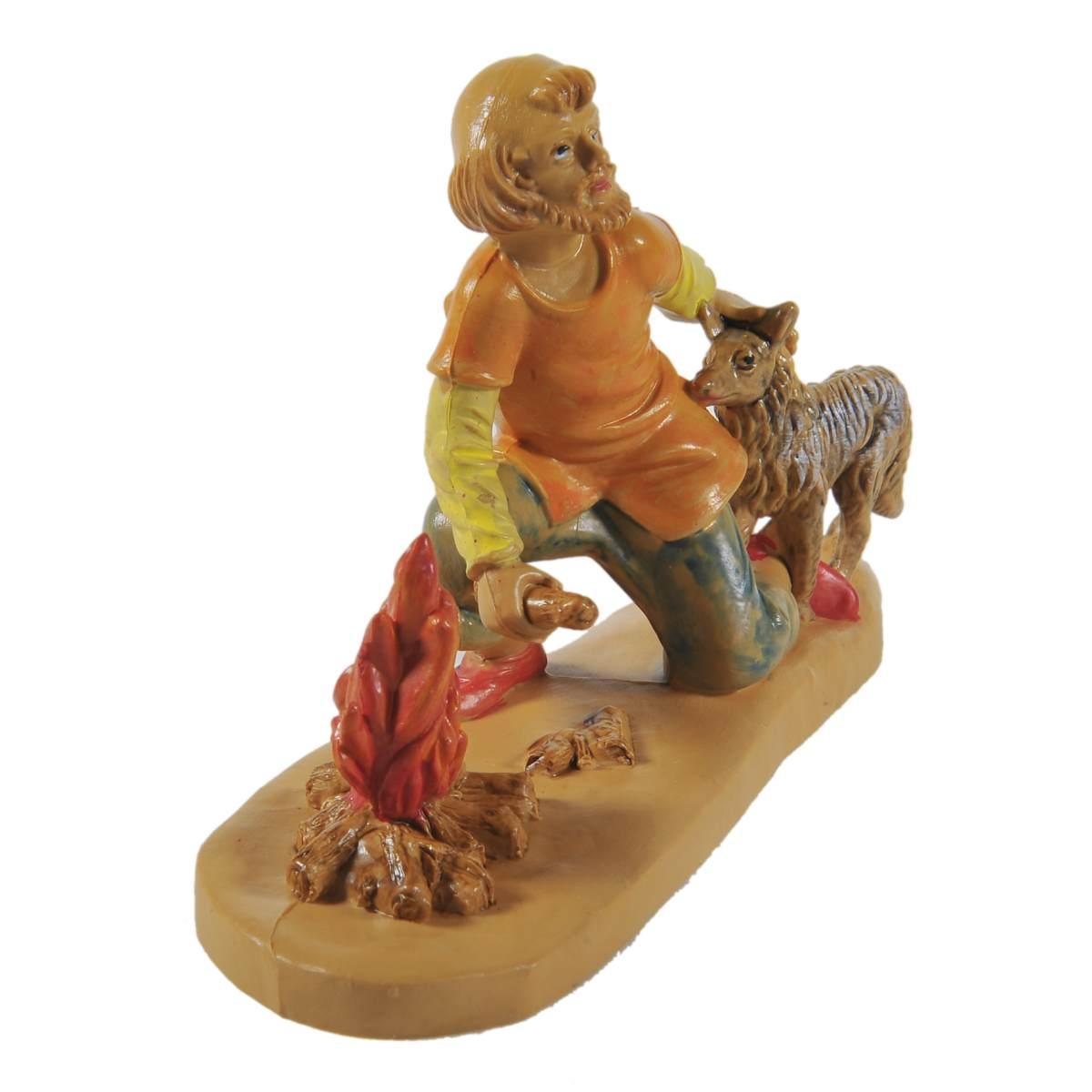 Statua cm.12 Uomo in Ginocchio con Cane e Fuoco | Rossi Rosa