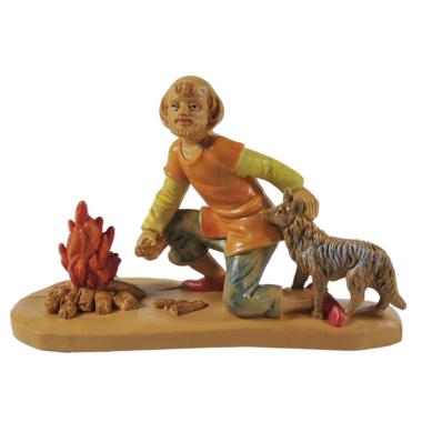 Statua cm.12 Uomo in Ginocchio con Cane e Fuoco | Rossi Rosa