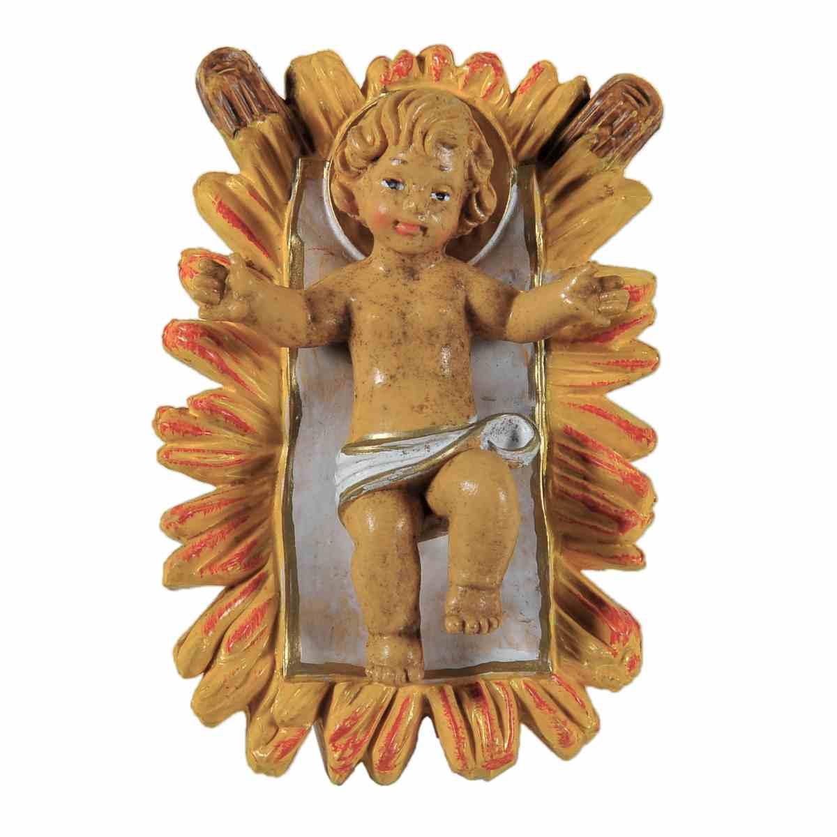 Statua Ges Bambino cm.16 con Culla cm.4,6x7x2,5 | Rossi Rosa