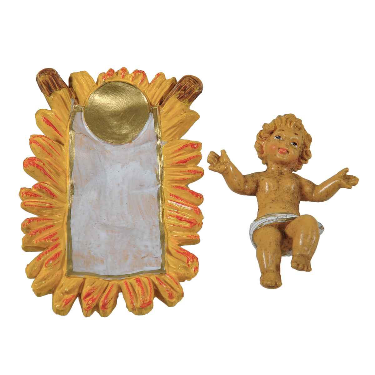 Statua Ges Bambino cm.16 con Culla cm.4,6x7x2,5 | Rossi Rosa