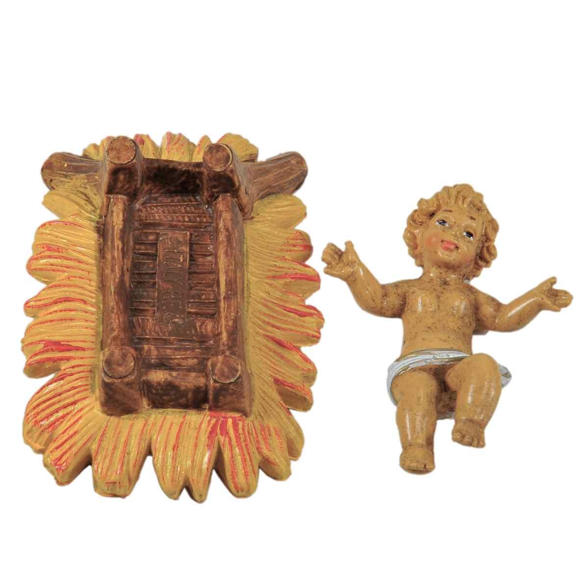 Statua Ges Bambino cm.16 con Culla cm.4,6x7x2,5 | Rossi Rosa