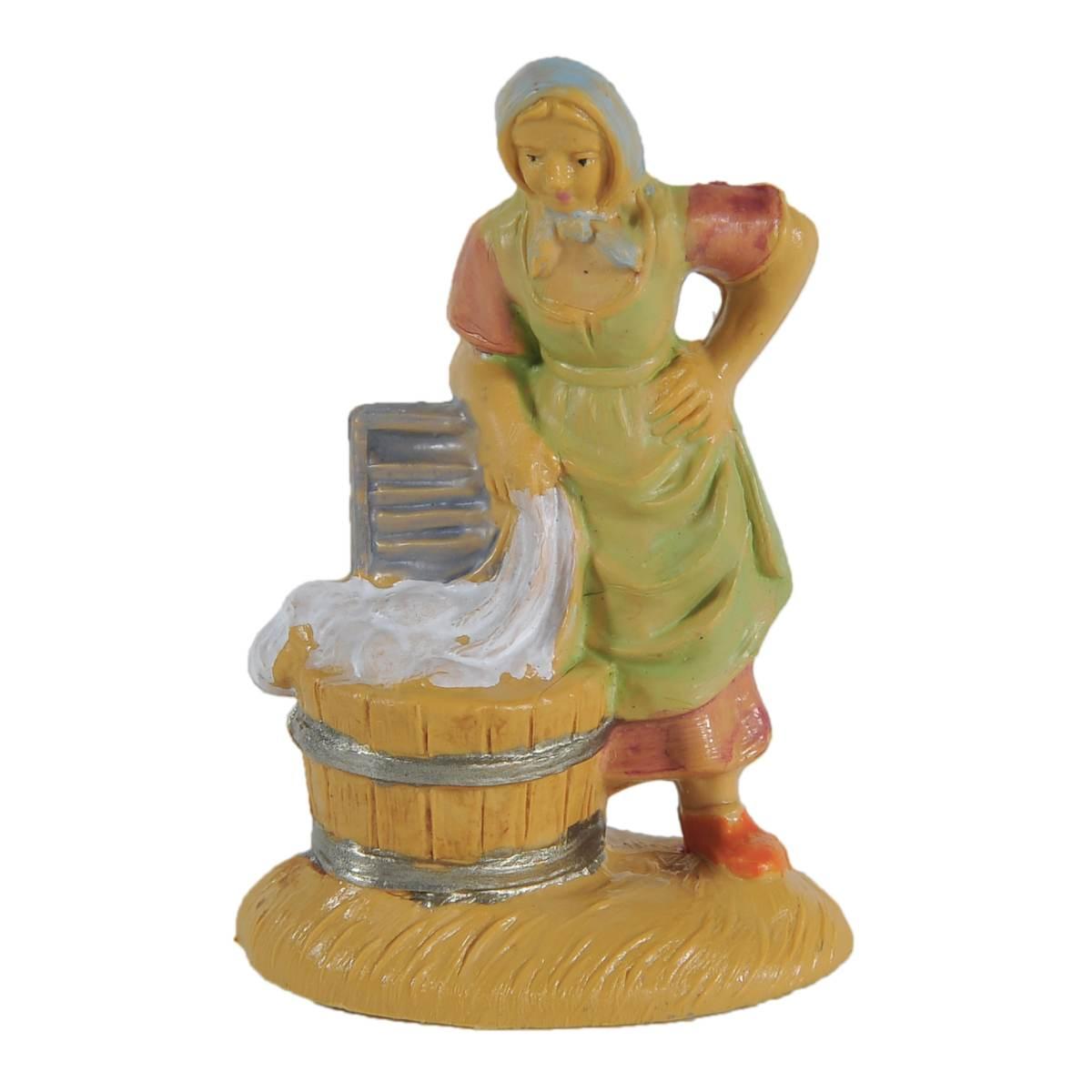 Statua cm.6 Pastorella che Lava i Panni | Rossi Rosa