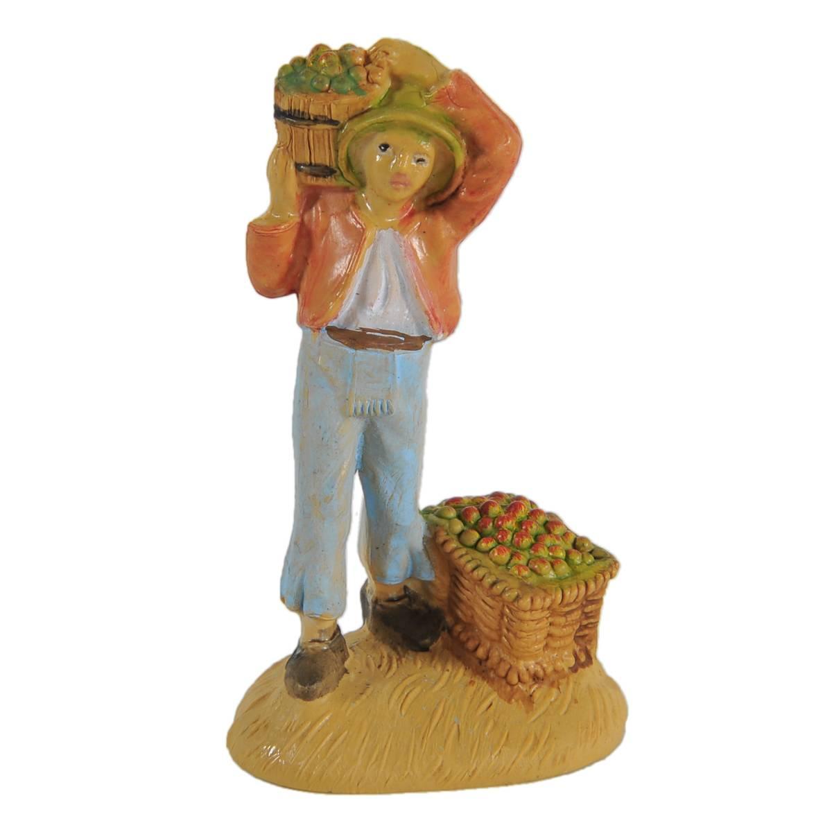 Statua cm.6 Pastore con Ceste Frutta | Rossi Rosa