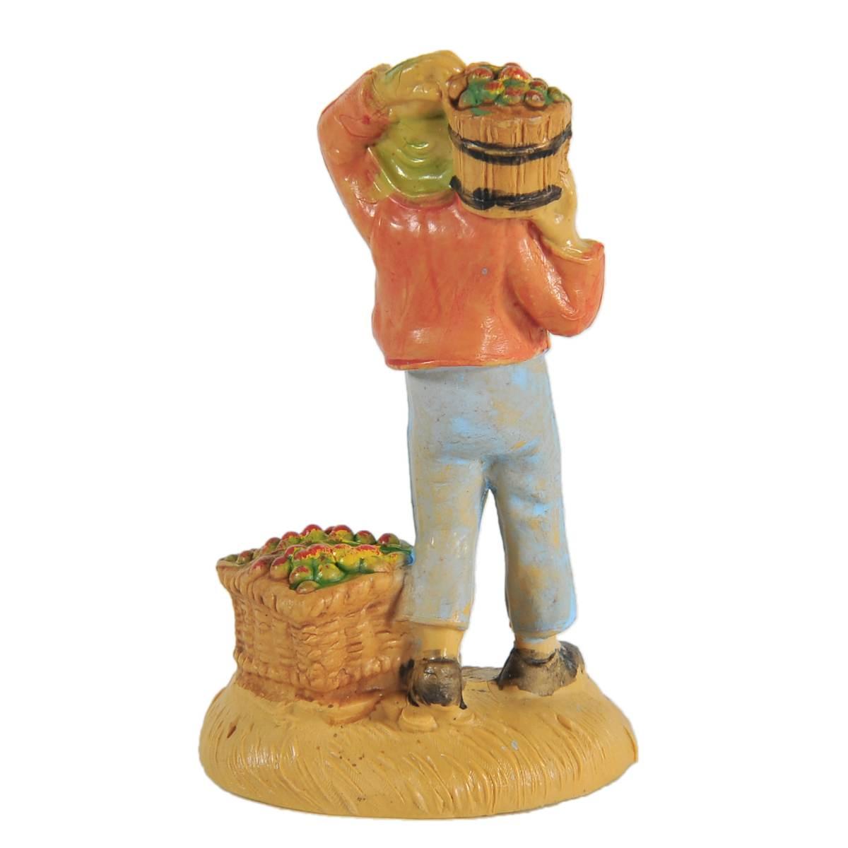 Statua cm.6 Pastore con Ceste Frutta | Rossi Rosa