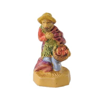 Statua cm.4 Pastore in Ginocchio con Ceste | Rossi Rosa