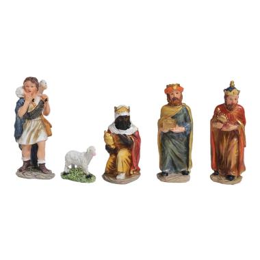 Statua Re Magi cm.12 con Pastore e Pecora Set da 5 Pz. | Rossi Rosa