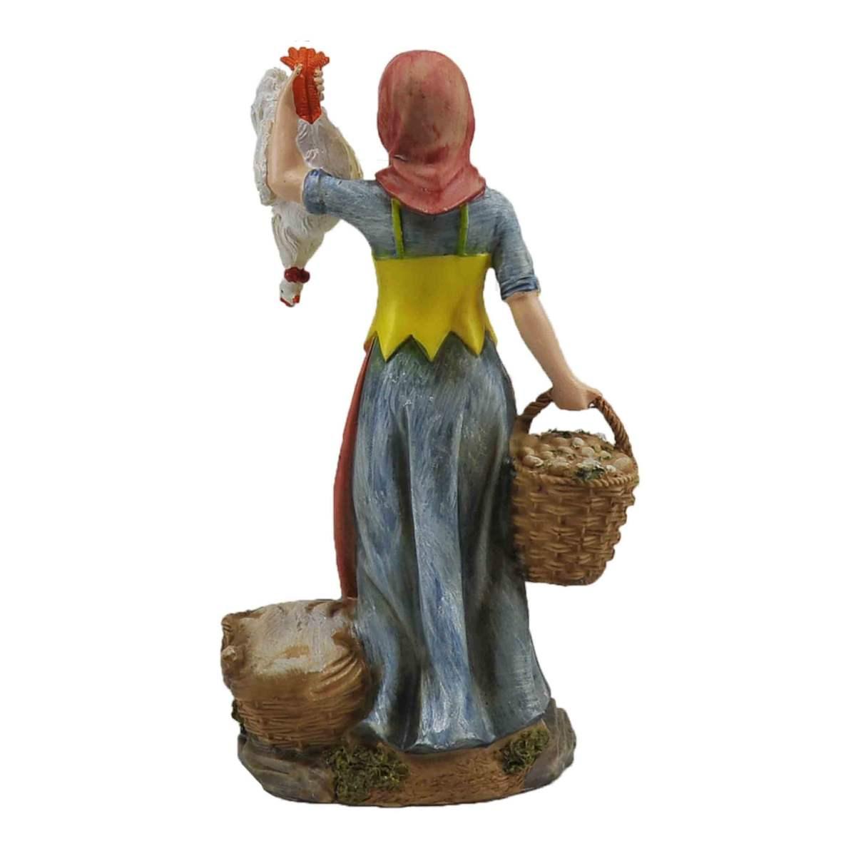 Statua cm.30 Donna con Gallo e Cesta | Rossi Rosa