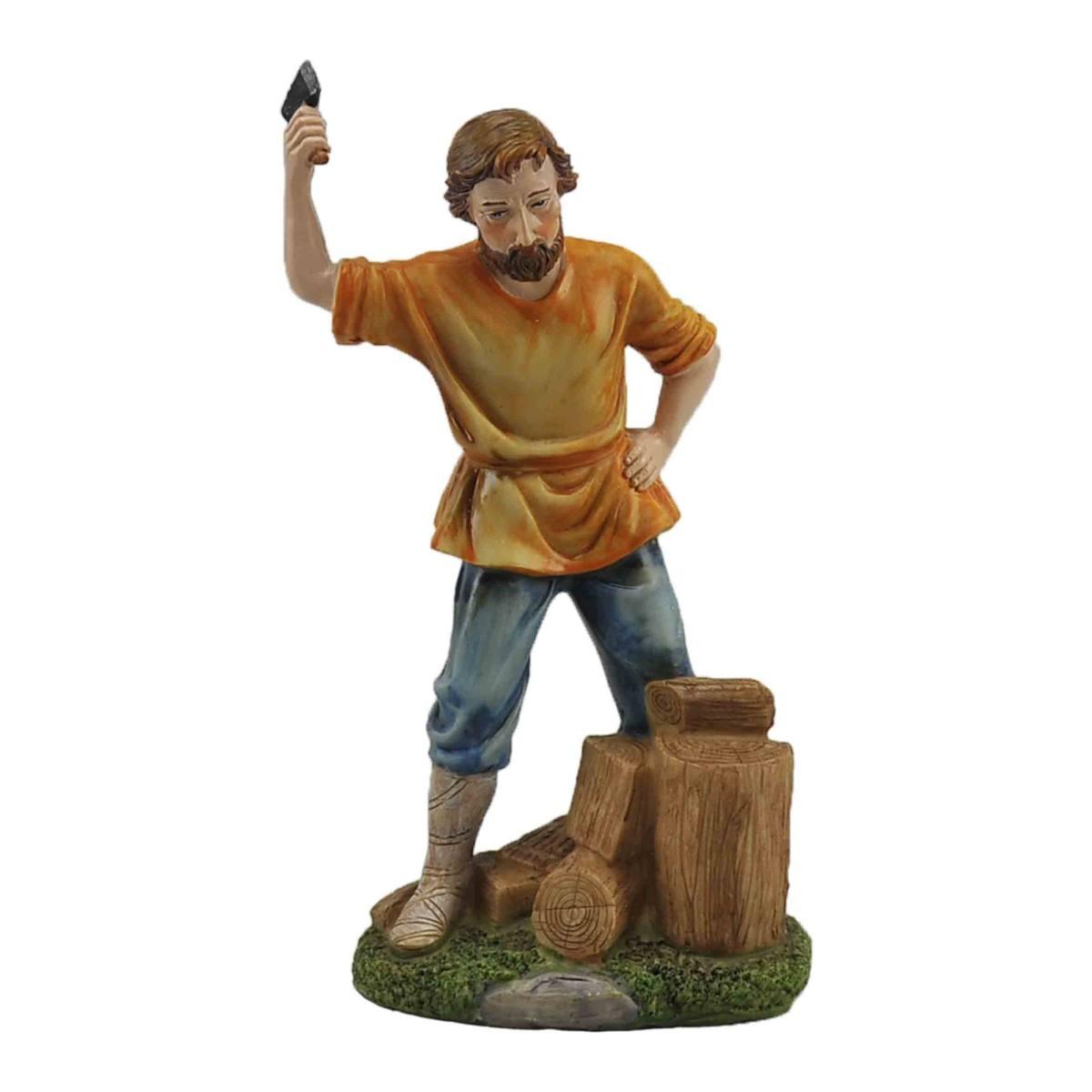 Statua cm.30 Boscaiolo con Ceppo e Accetta | Rossi Rosa