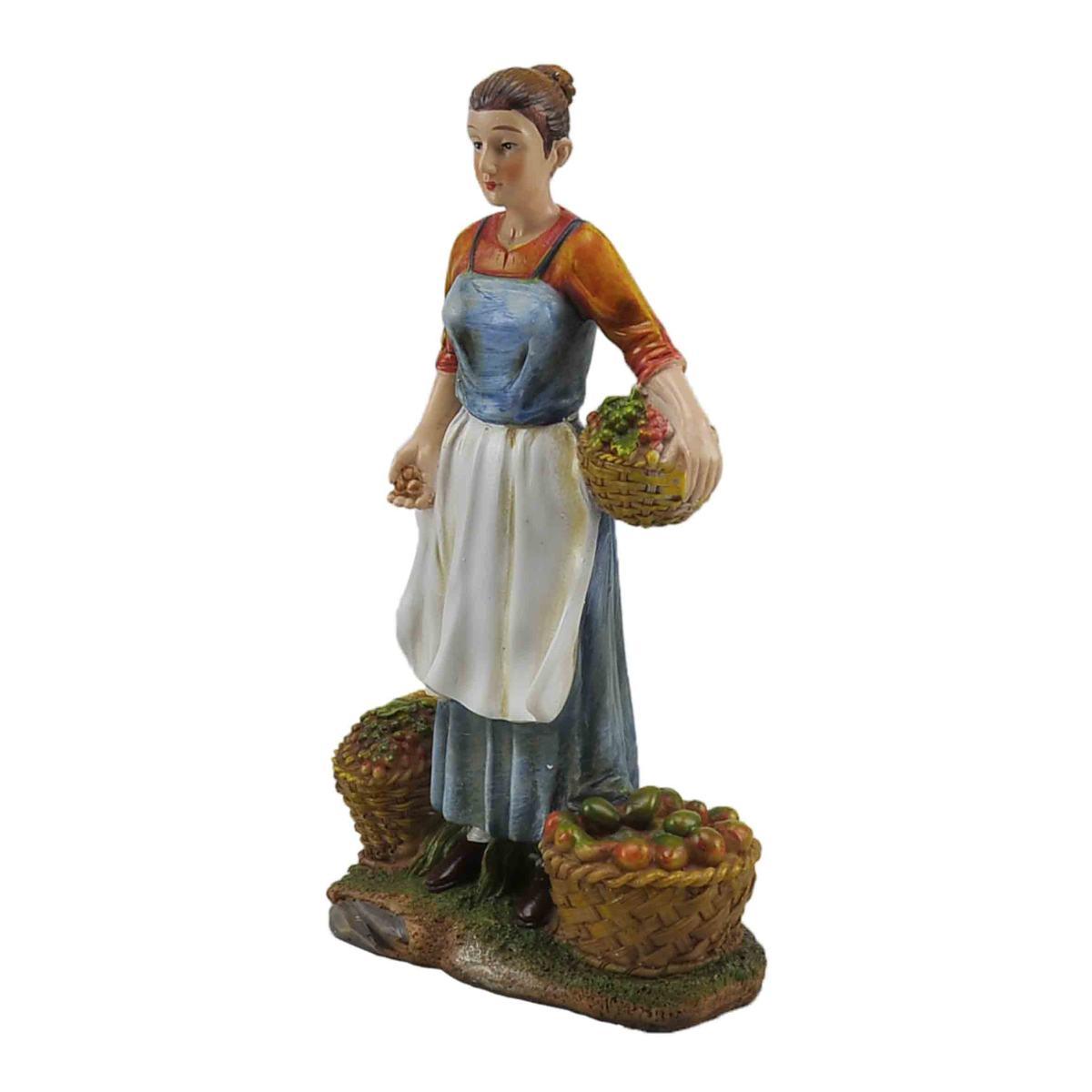 Statua cm.30 Fruttivendola con Ceste Frutta e Legumi | Rossi Rosa