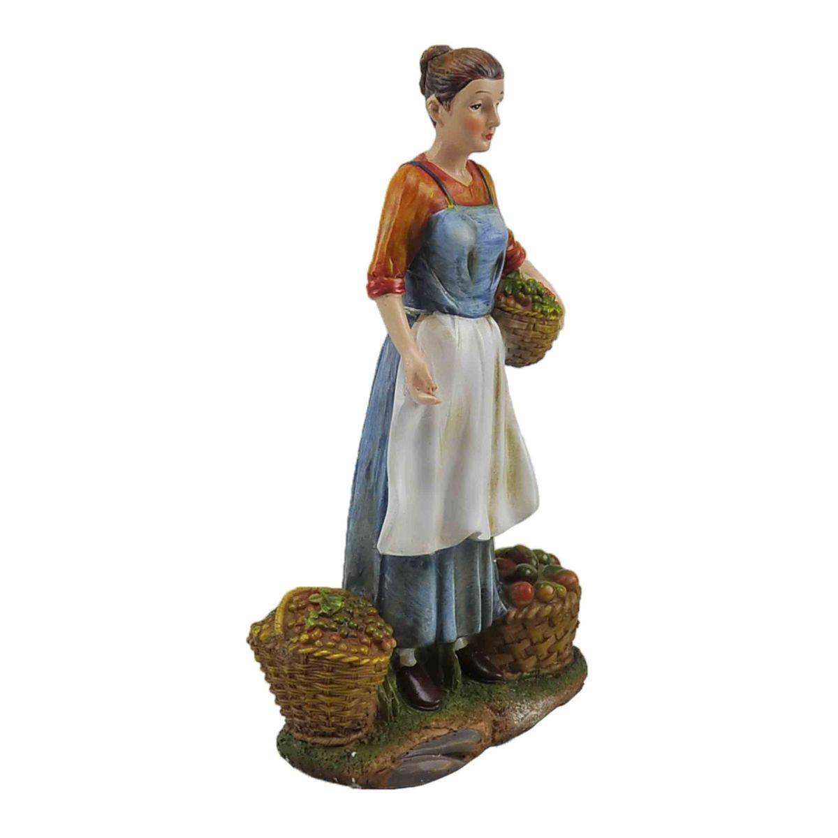 Statua cm.30 Fruttivendola con Ceste Frutta e Legumi | Rossi Rosa