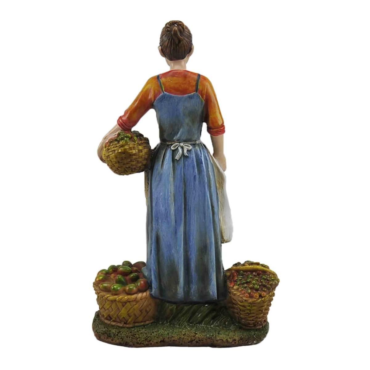 Statua cm.30 Fruttivendola con Ceste Frutta e Legumi | Rossi Rosa