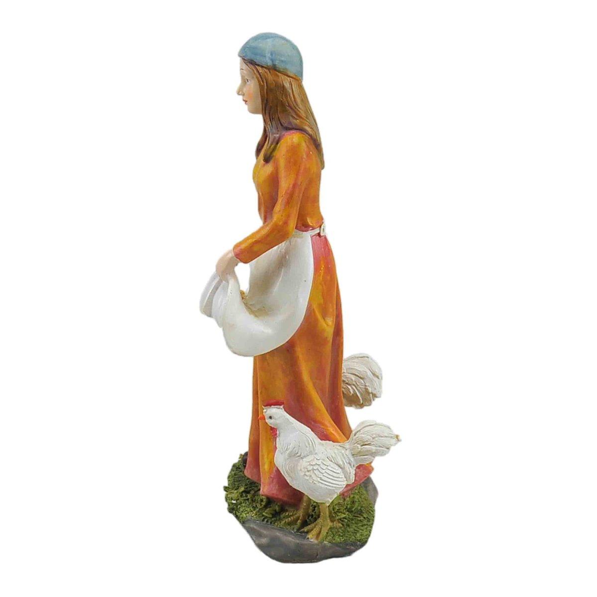 Statua cm.30 Donna con Galline | Rossi Rosa