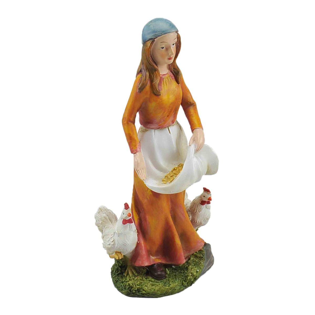 Statua cm.30 Donna con Galline | Rossi Rosa