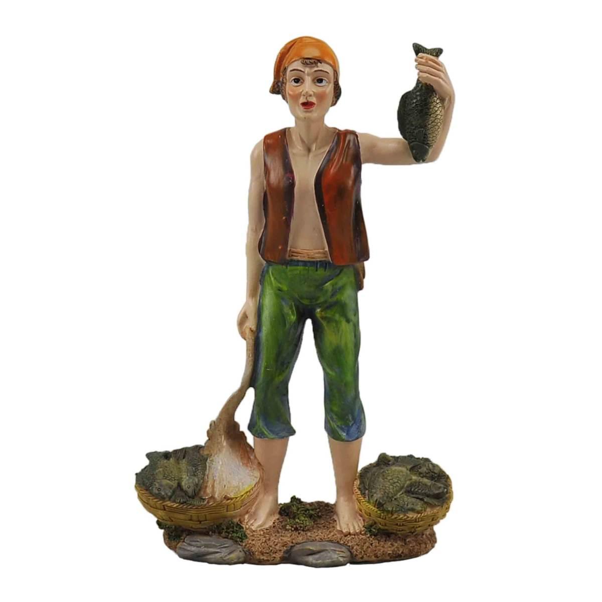 Statua cm.30 Pescivendolo con Ceste | Rossi Rosa