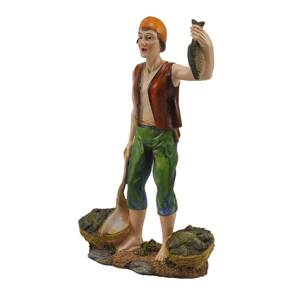 Statua cm.30 Pescivendolo con Ceste | Rossi Rosa