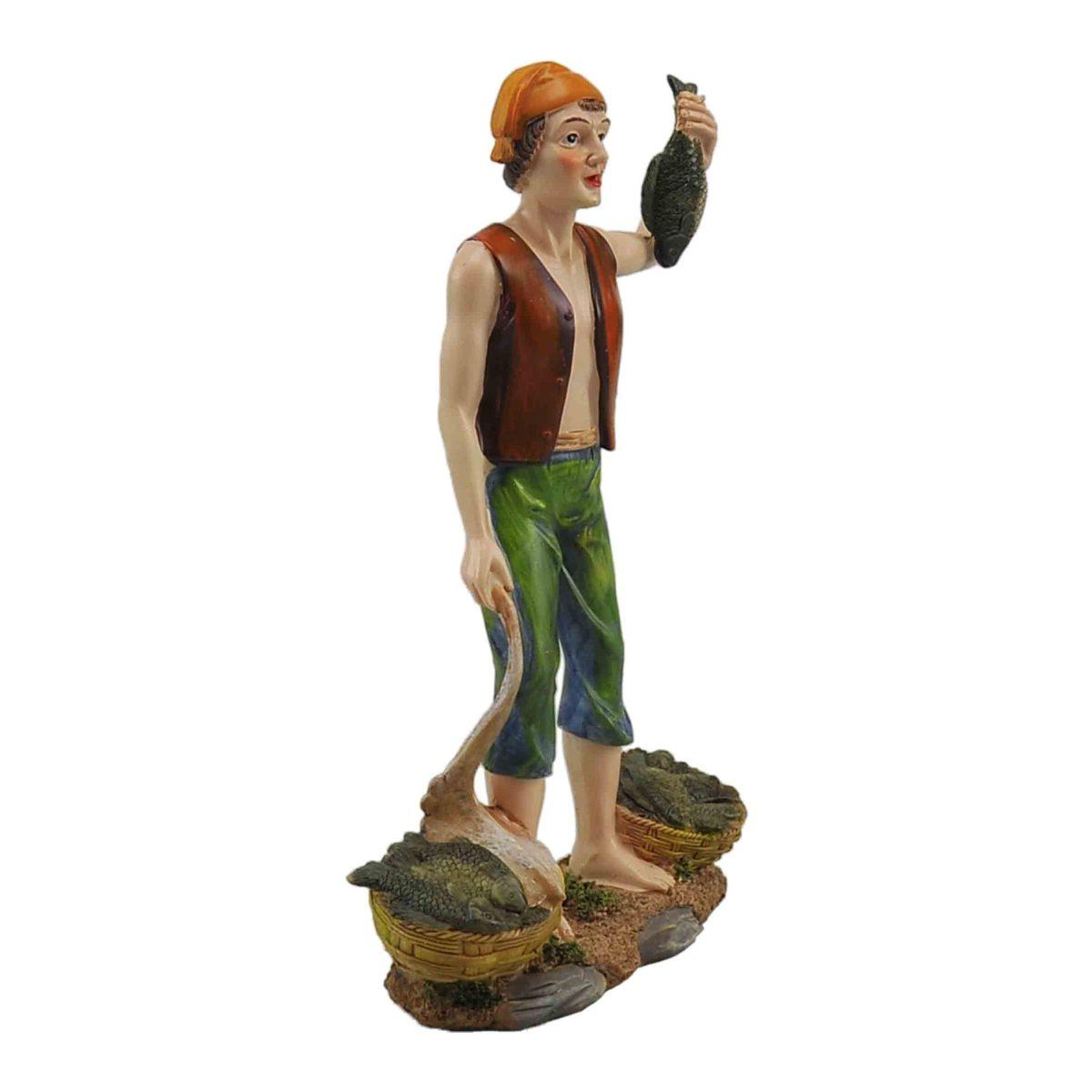 Statua cm.30 Pescivendolo con Ceste | Rossi Rosa