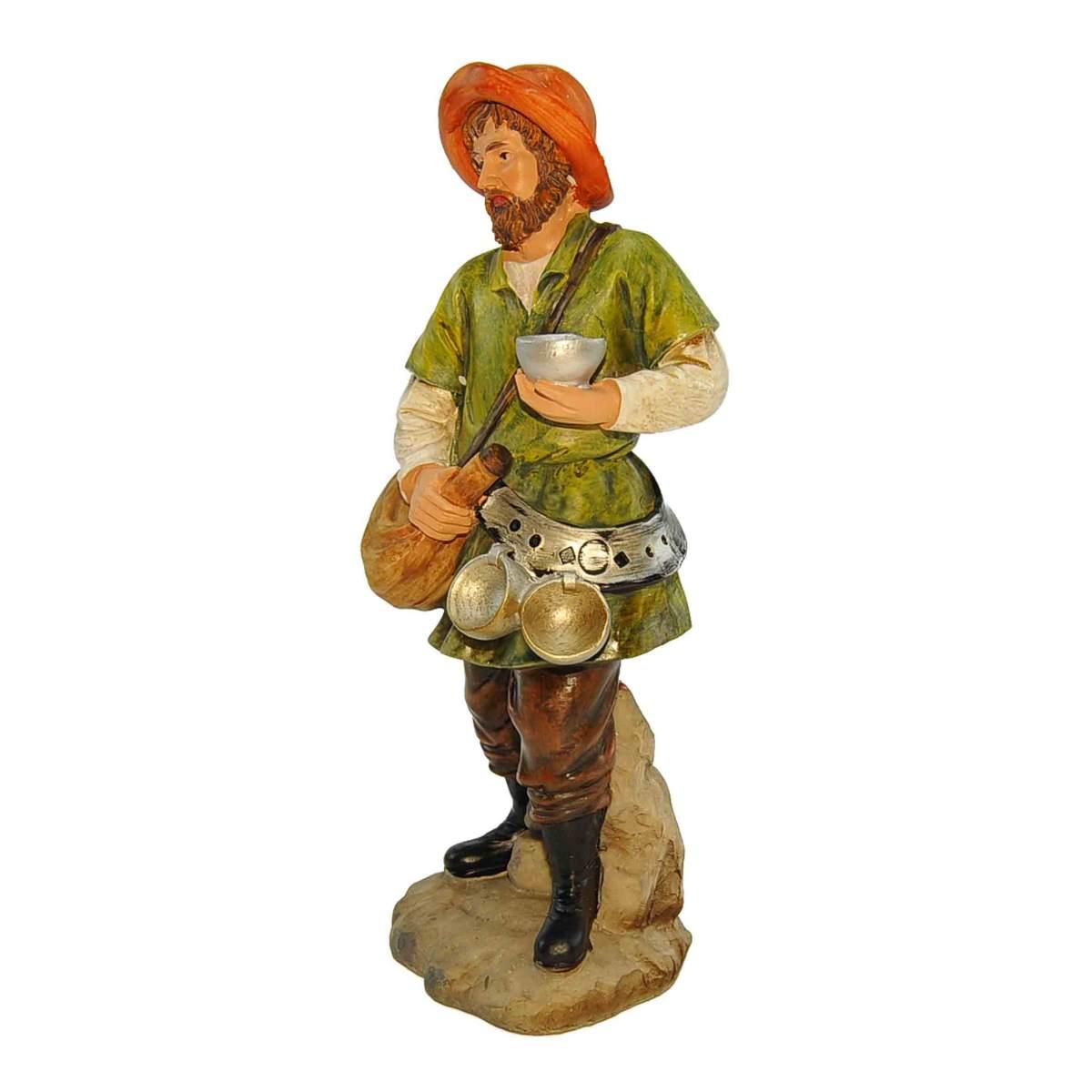 Statua cm.20 Bevitore con Ciotole e Sacca Vino | Rossi Rosa