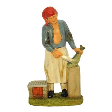 Statua cm.20 Pescivendolo con Banco Lavoro | Rossi Rosa