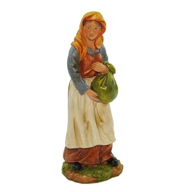 Statua cm.20 Donna con Sacco | Rossi Rosa