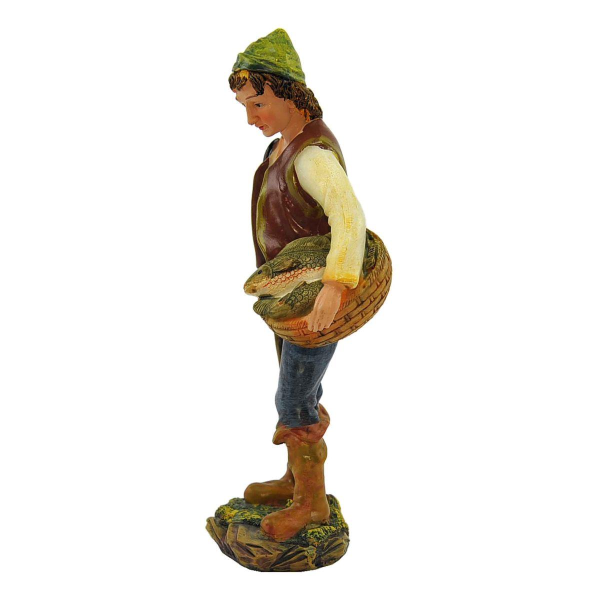 Statua cm.20 Pescivendolo con Cesta di Pesce | Rossi Rosa
