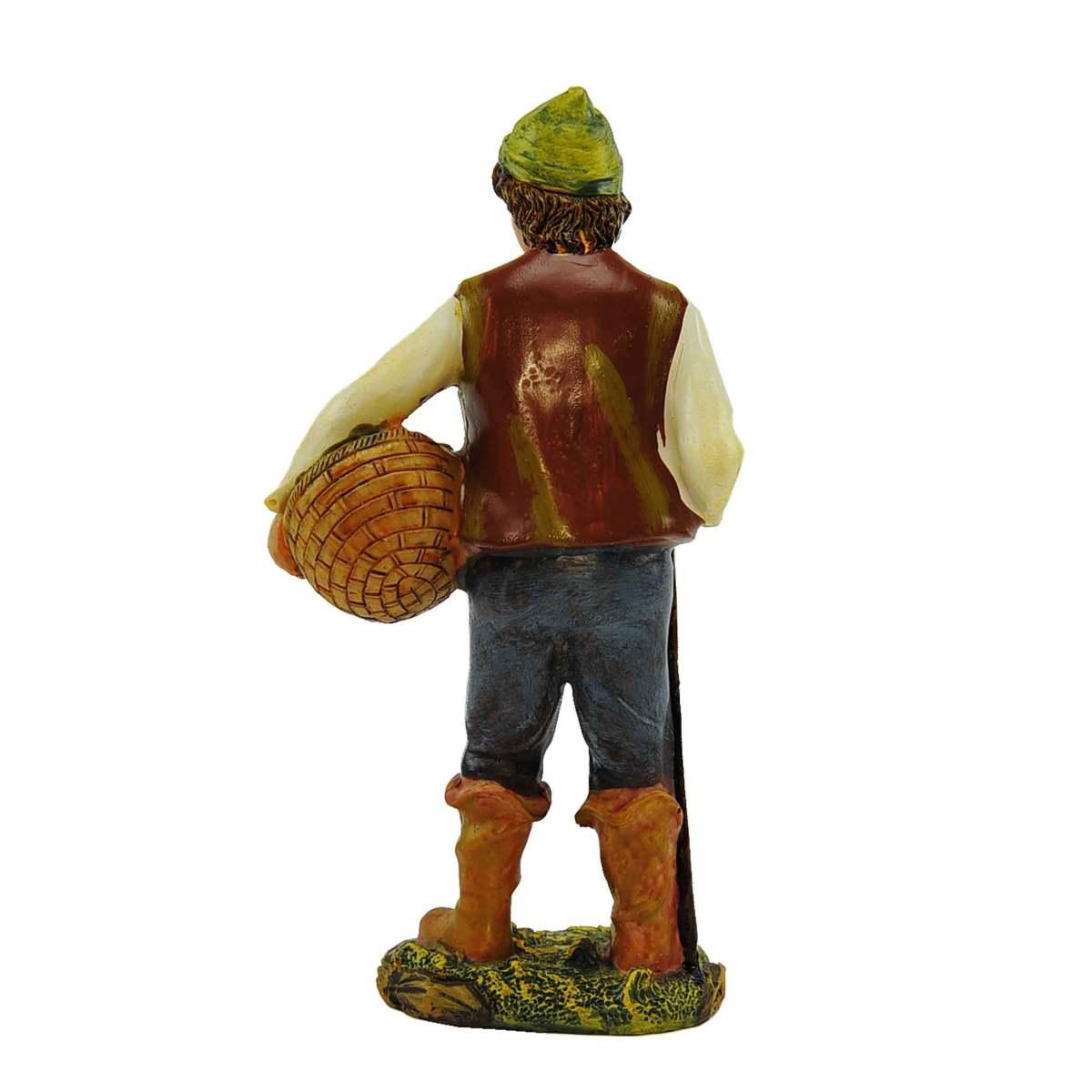 Statua cm.20 Pescivendolo con Cesta di Pesce | Rossi Rosa