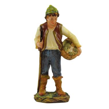 Statua cm.20 Pescivendolo con Cesta di Pesce | Rossi Rosa