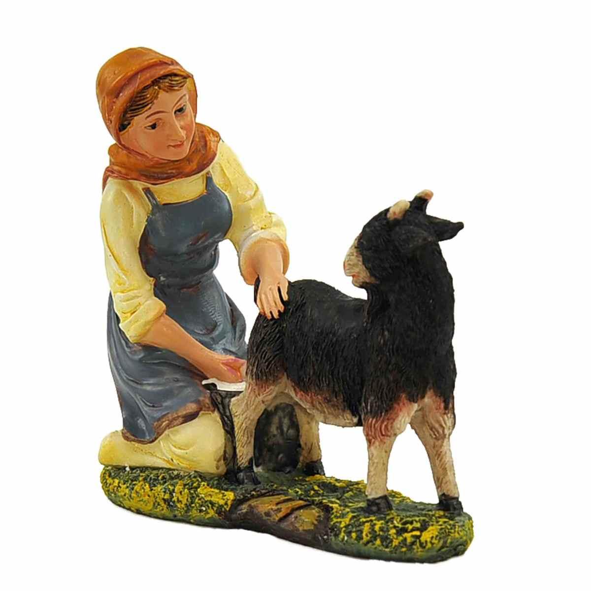 Statua cm.20 Donna che Munge la Capra | Rossi Rosa