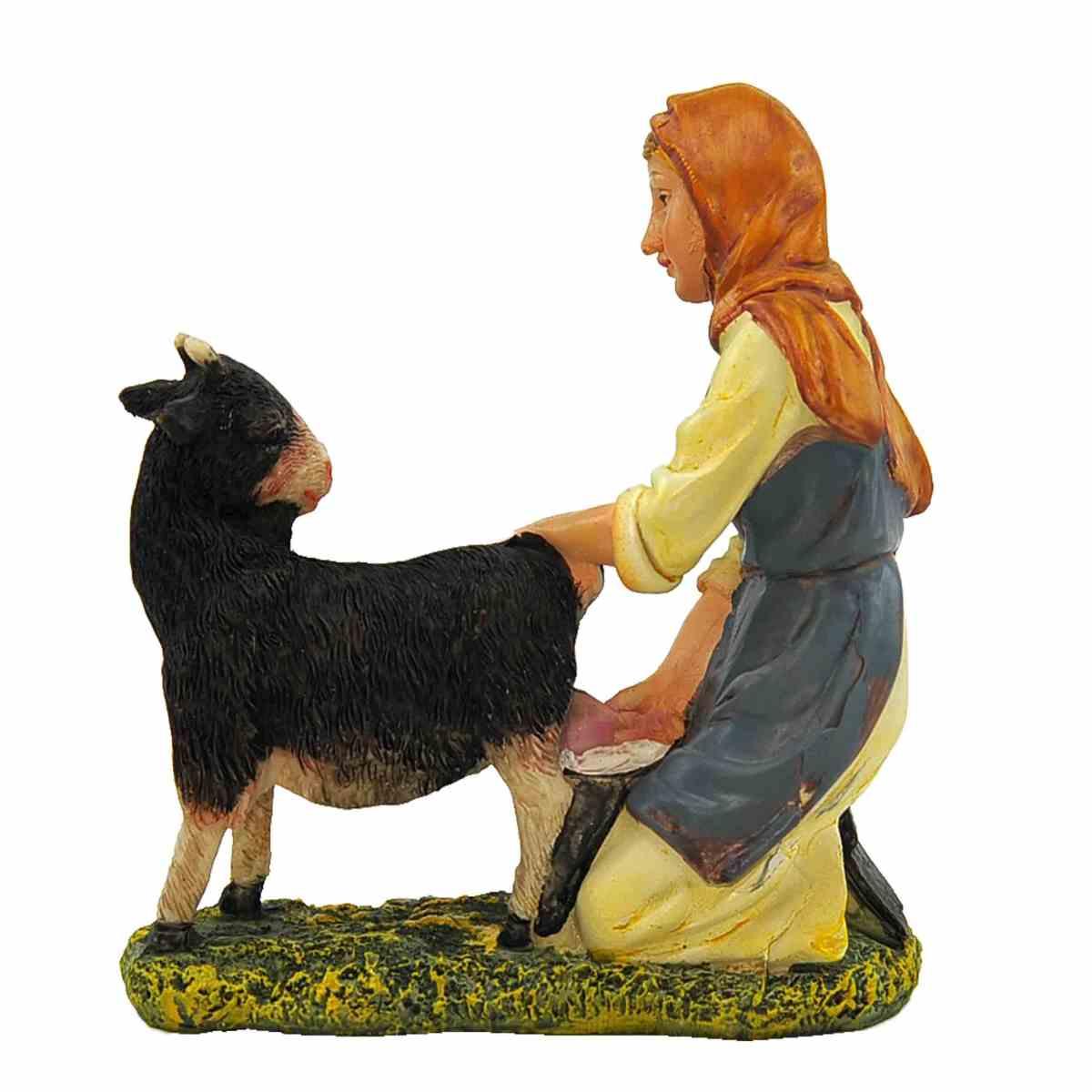 Statua cm.20 Donna che Munge la Capra | Rossi Rosa