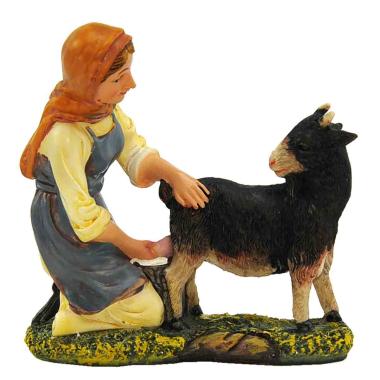 Statua cm.20 Donna che Munge la Capra | Rossi Rosa