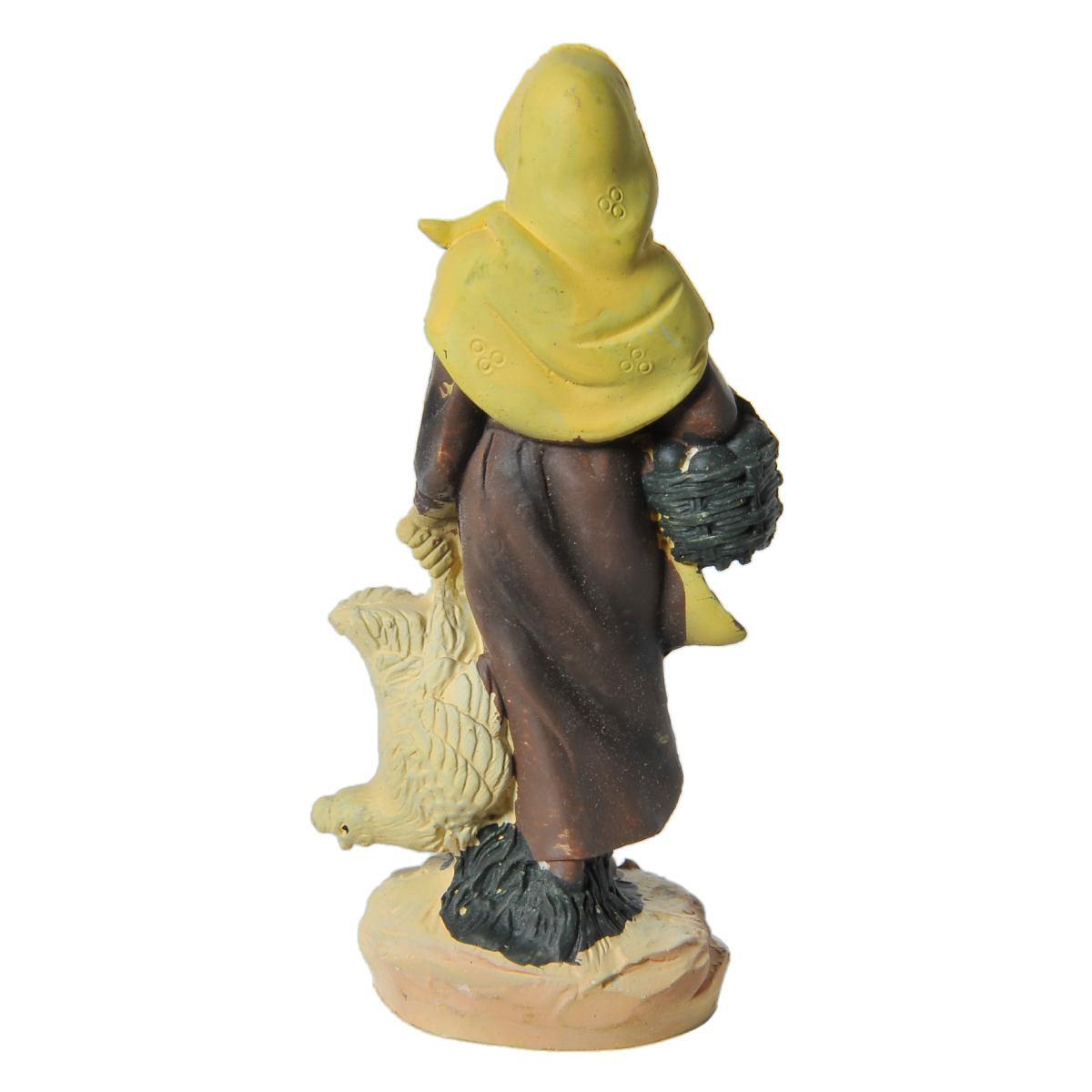 Statua cm.10 Donna con Gallina | Rossi Rosa