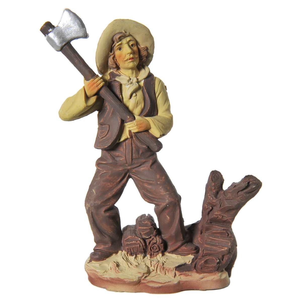Statua cm.10 Pastore Taglia Legna con Accetta | Rossi Rosa