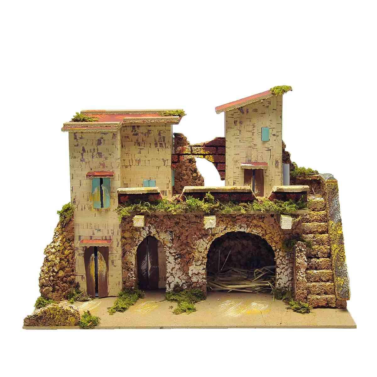 Borgo con Stalla e Scalinata cm.33x18xH23,5 | Rossi Rosa
