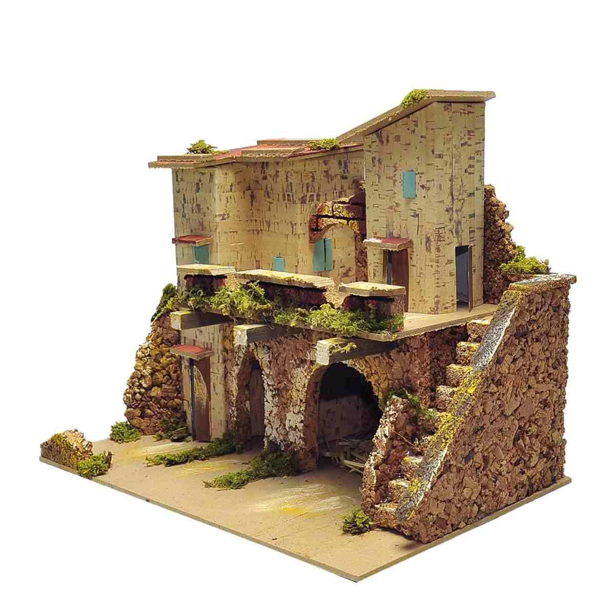 Borgo con Stalla e Scalinata cm.33x18xH23,5 | Rossi Rosa