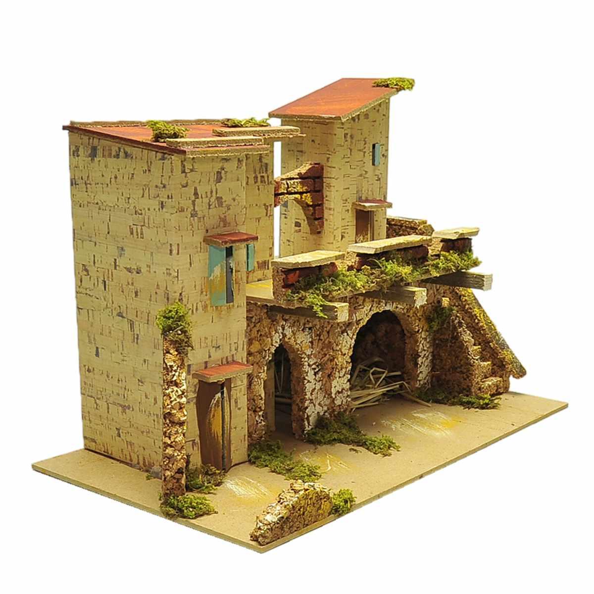 Borgo con Stalla e Scalinata cm.33x18xH23,5 | Rossi Rosa