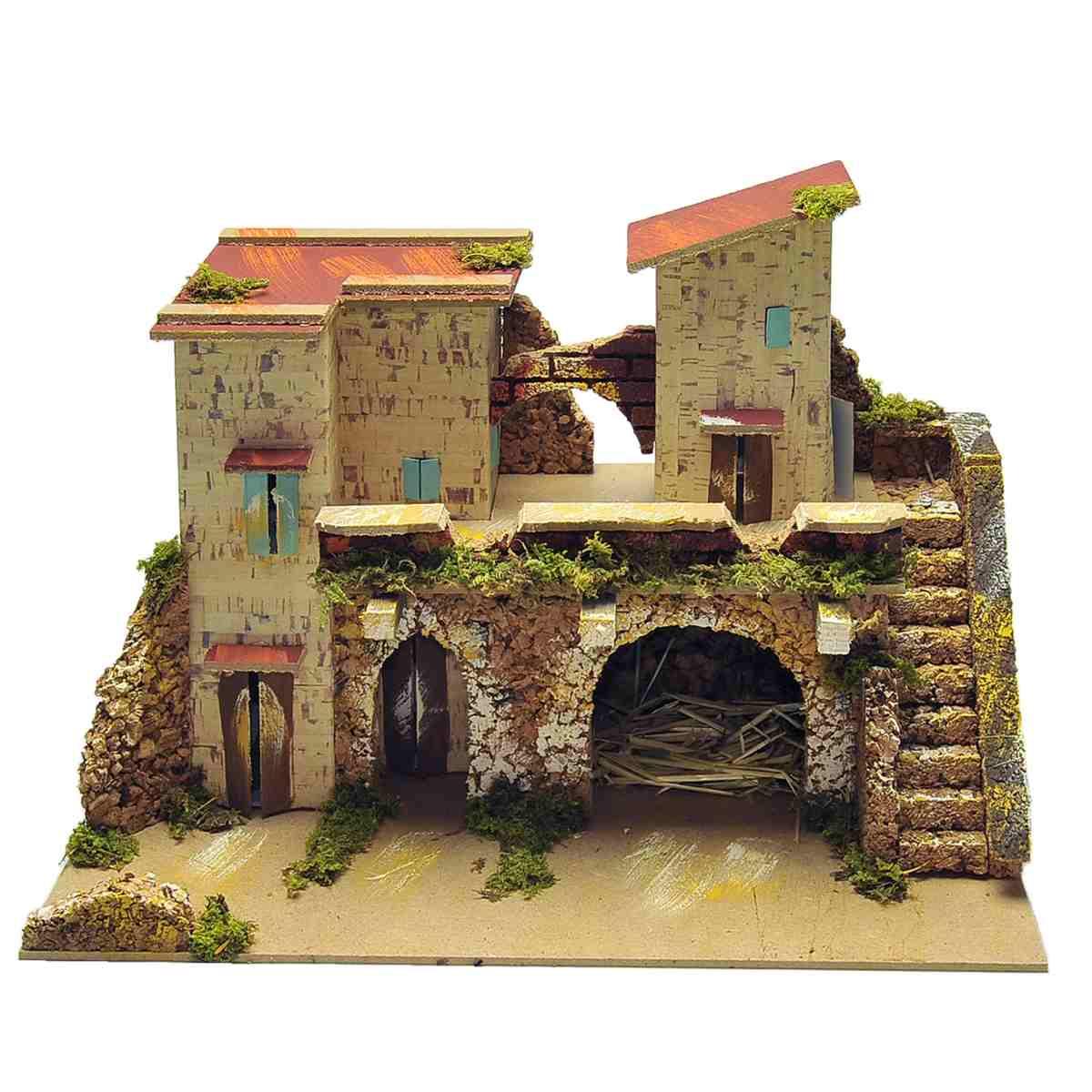 Borgo con Stalla e Scalinata cm.33x18xH23,5 | Rossi Rosa