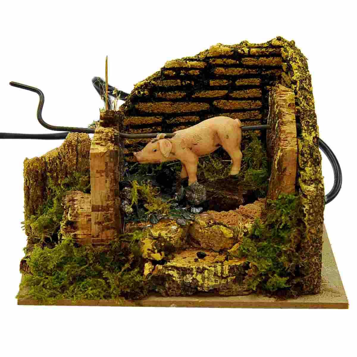 Fuoco Elettrico Effetto Fiamma con Maialino cm.15x10x11 | Rossi Rosa