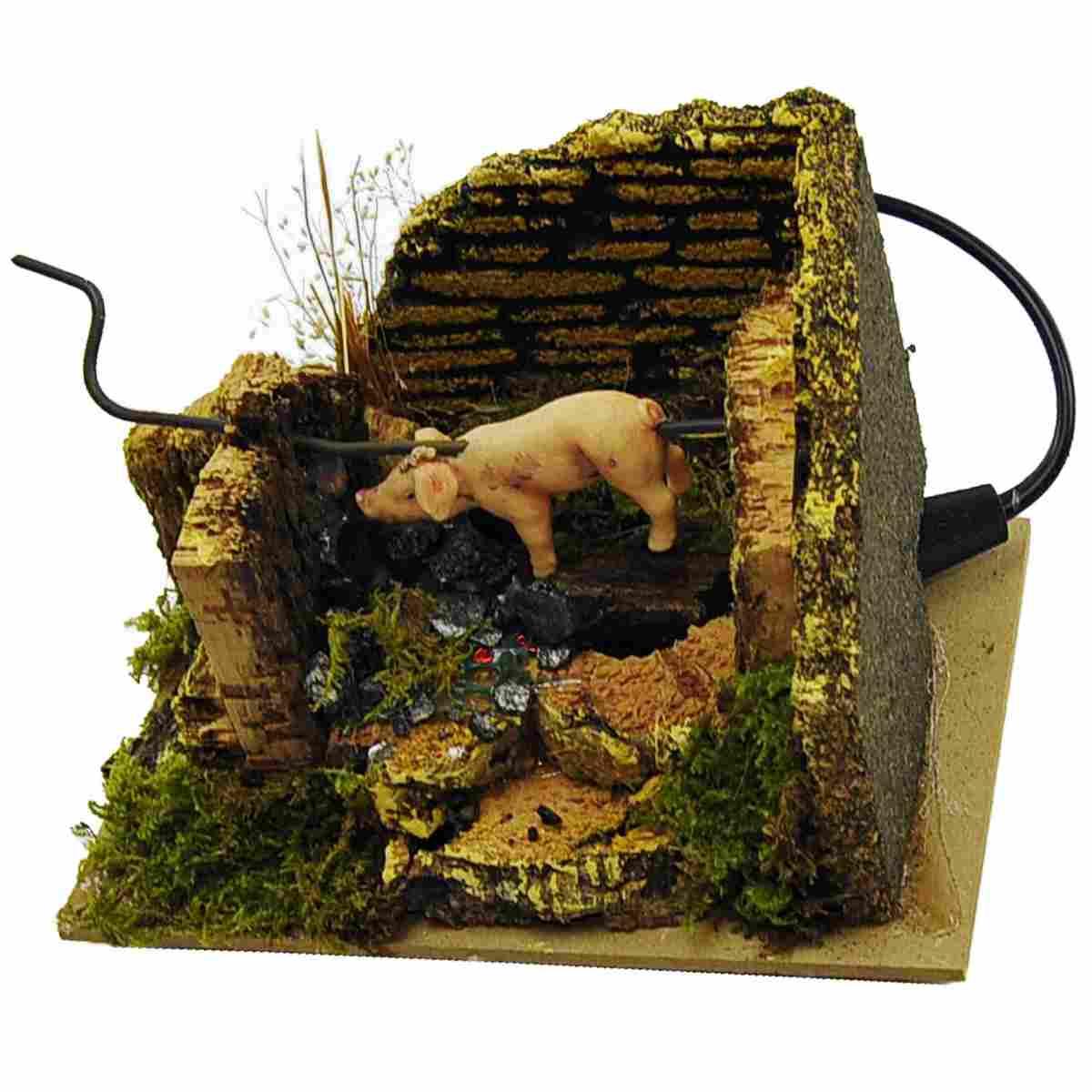 Fuoco Elettrico Effetto Fiamma con Maialino cm.15x10x11 | Rossi Rosa