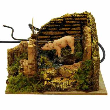 Fuoco Elettrico Effetto Fiamma con Maialino cm.15x10x11 | Rossi Rosa