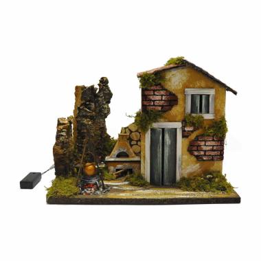 Casetta con Fuoco Elettrico Batterie cm.33x18,5x25 | Rossi Rosa