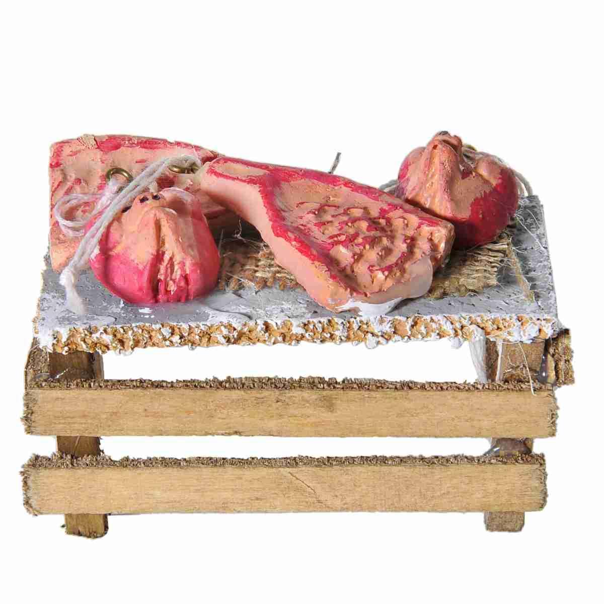 Bancarella con Prosciutti e Carni cm.9x5x7,5 | Rossi Rosa