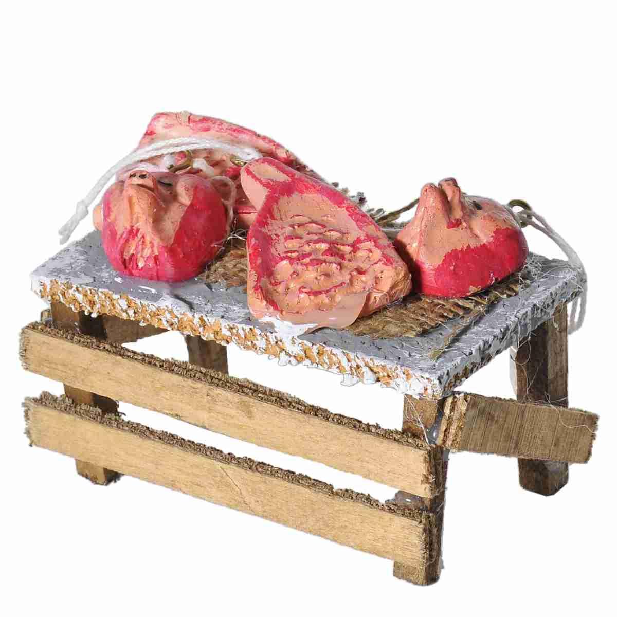 Bancarella con Prosciutti e Carni cm.9x5x7,5 | Rossi Rosa