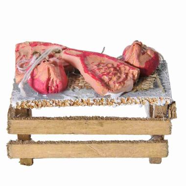 Bancarella con Prosciutti e Carni cm.9x5x7,5 | Rossi Rosa