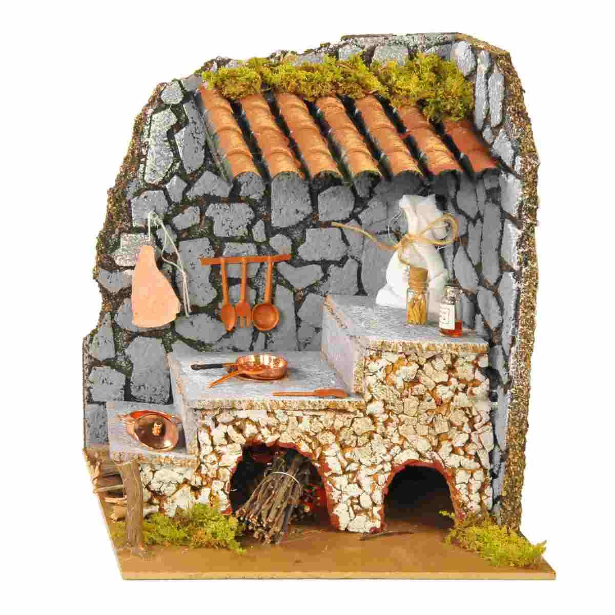 Cucina Angolare con Tetto e Luce con Effetto Fiamma 220V cm.20x14x23 | Rossi Rosa