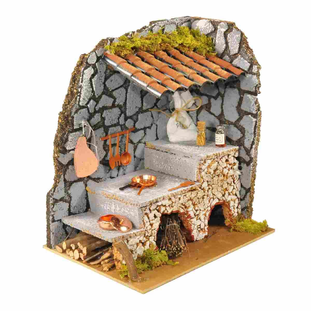 Cucina Angolare con Tetto e Luce con Effetto Fiamma 220V cm.20x14x23 | Rossi Rosa