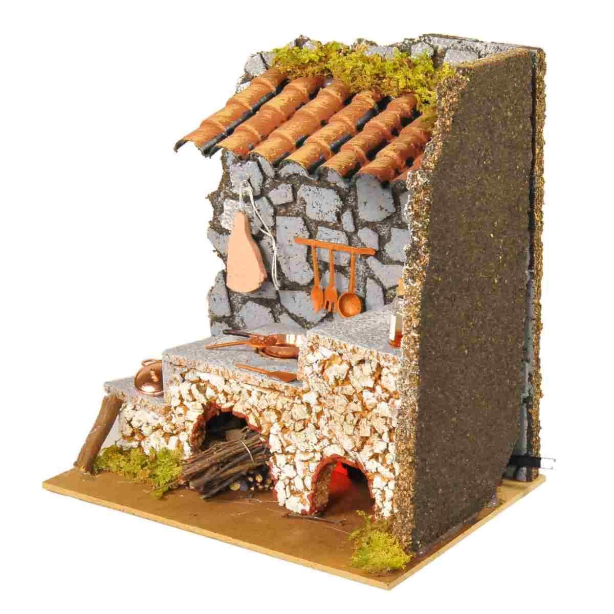 Cucina Angolare con Tetto e Luce con Effetto Fiamma 220V cm.20x14x23 | Rossi Rosa