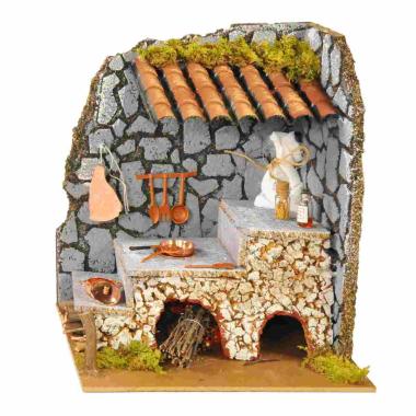 Cucina Angolare con Tetto e Luce con Effetto Fiamma 220V cm.20x14x23 | Rossi Rosa