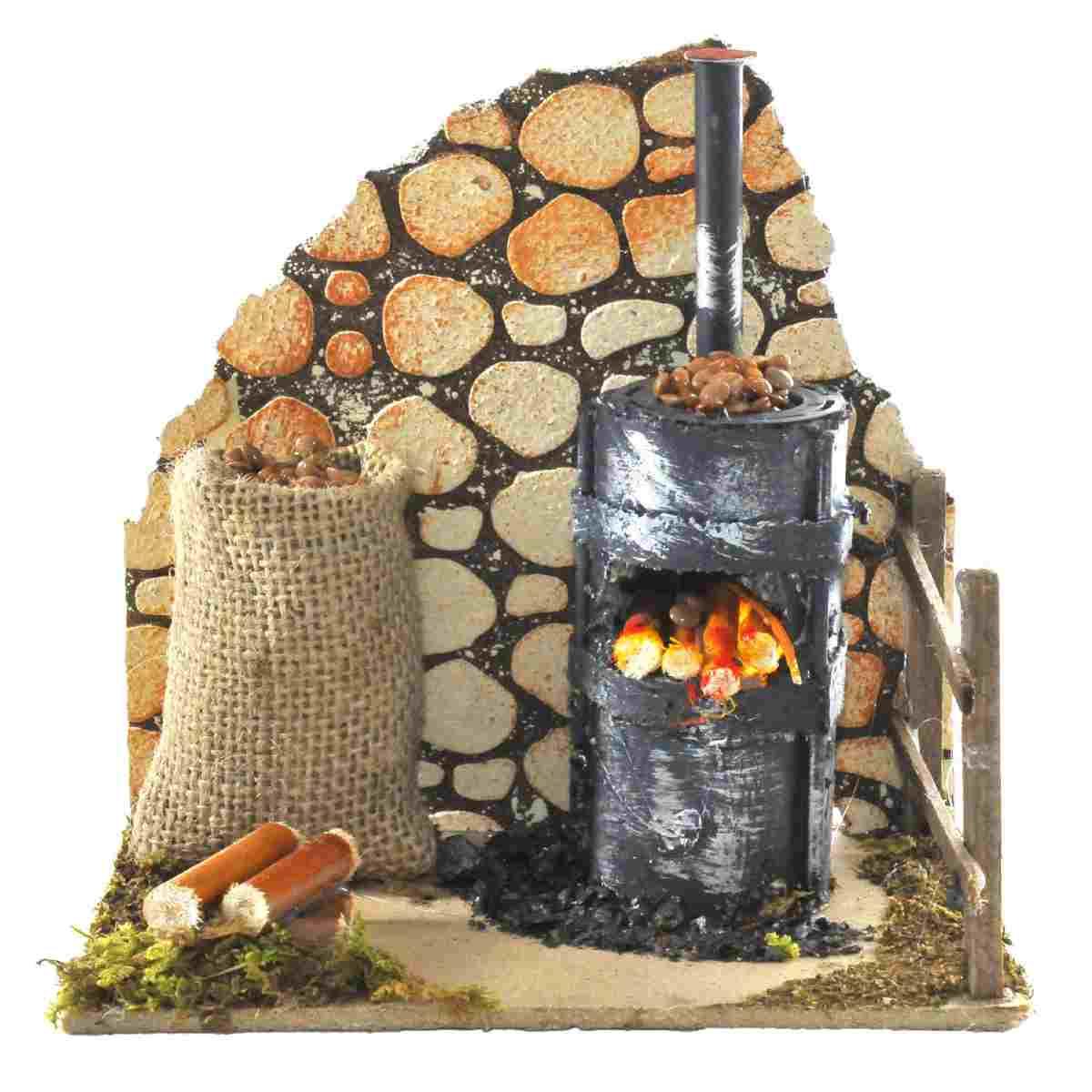 Fuoco Elettrico con Castagnaro 2 Led Tremolanti cm.10x15x15 | Rossi Rosa