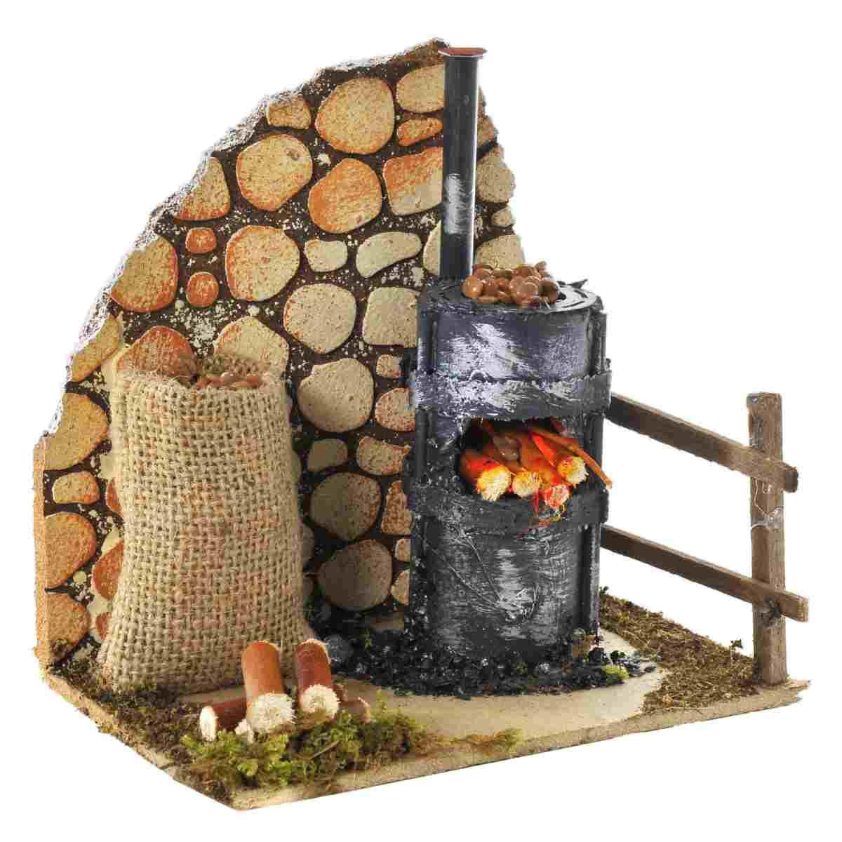 Fuoco Elettrico con Castagnaro 2 Led Tremolanti cm.10x15x15 | Rossi Rosa