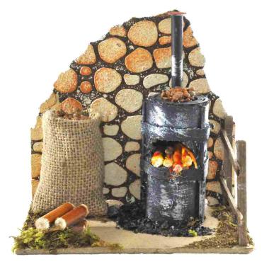 Fuoco Elettrico con Castagnaro 2 Led Tremolanti cm.10x15x15 | Rossi Rosa