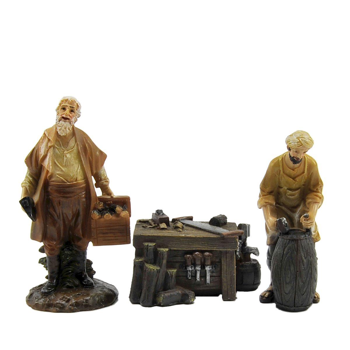 Statua cm.13 Falegnami con Banco Set pz.3 | Rossi Rosa